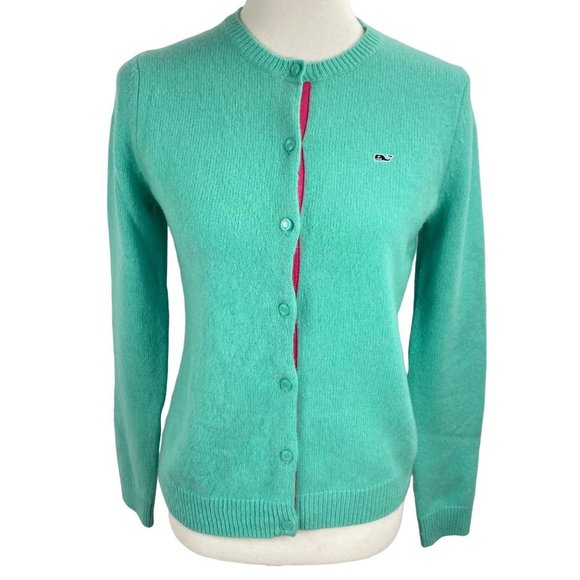 Vineyard Vines Womens Cardigan Sweater Size Small Lambswool Soft Warm Teal Mint - Picture 2 of 12
